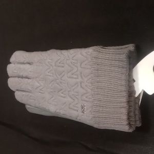 Michael Kors Quilted Grey Logo Glove with Leather Trim  size XL Grey NWT